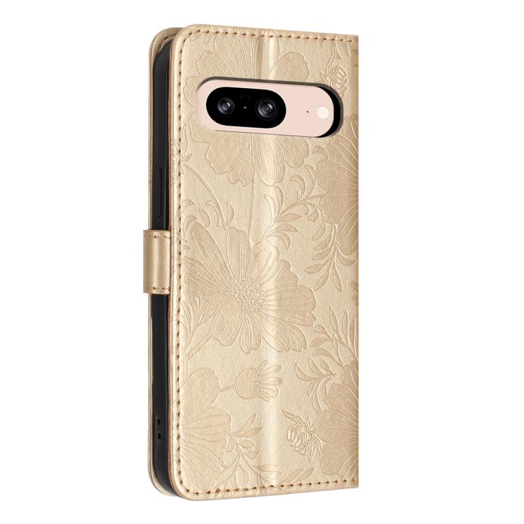 For Google Pixel 8 Sunflower Embossed Vegan Leather Phone Case with Small Black Rope