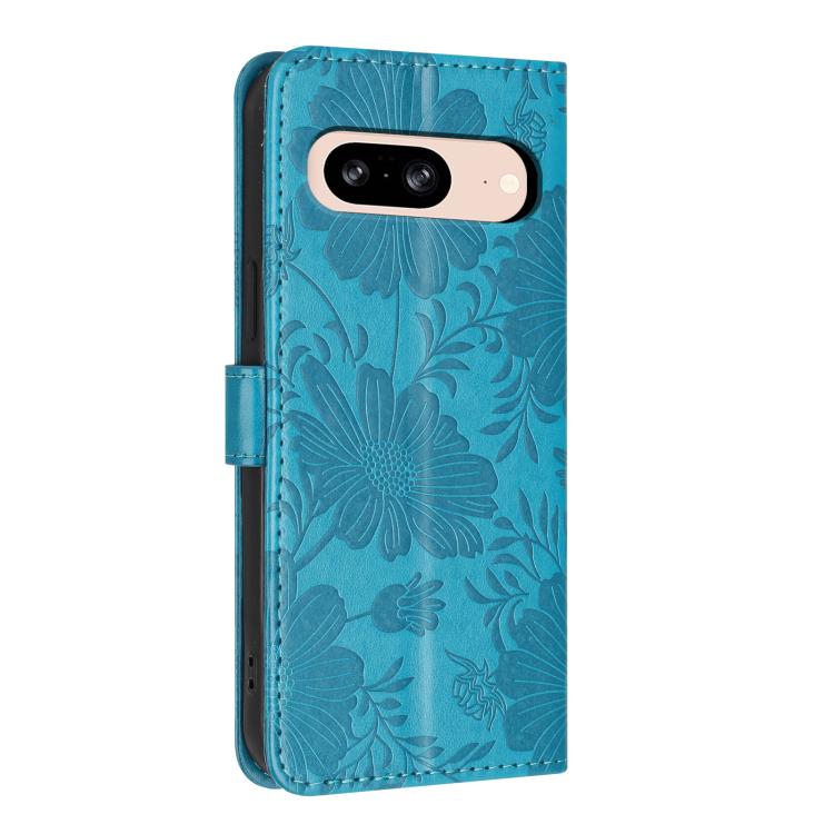 For Google Pixel 8 Sunflower Embossed Vegan Leather Phone Case with Small Black Rope