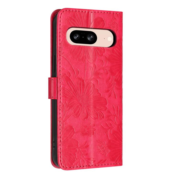 For Google Pixel 8 Sunflower Embossed Vegan Leather Phone Case with Small Black Rope