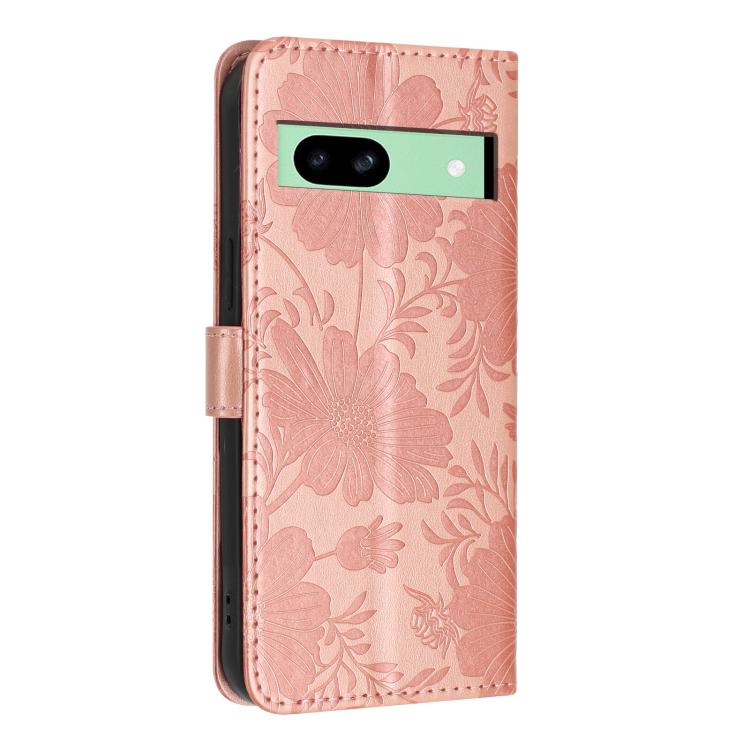 For Google Pixel 8a Sunflower Embossed Vegan Leather Phone Case with Small Black Rope