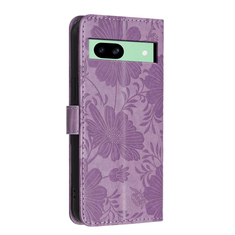 For Google Pixel 8a Sunflower Embossed Vegan Leather Phone Case with Small Black Rope