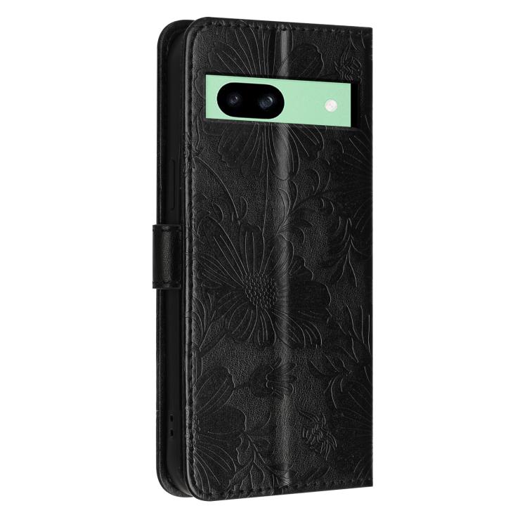 For Google Pixel 8a Sunflower Embossed Vegan Leather Phone Case with Small Black Rope