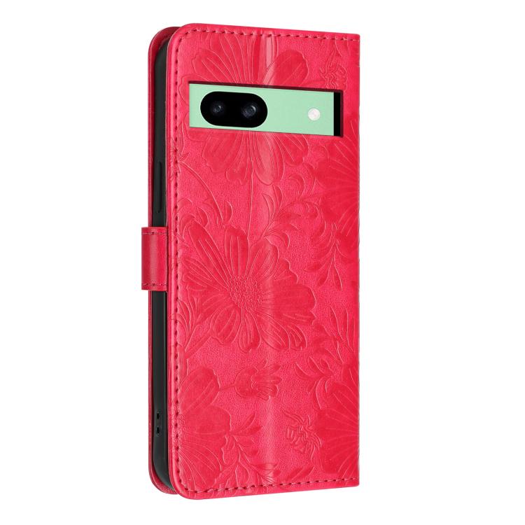 For Google Pixel 8a Sunflower Embossed Vegan Leather Phone Case with Small Black Rope