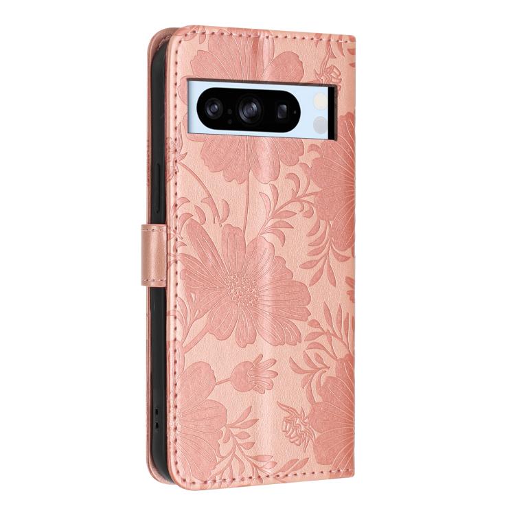 For Google Pixel 8 Pro Sunflower Embossed Vegan Leather Phone Case with Small Black Rope
