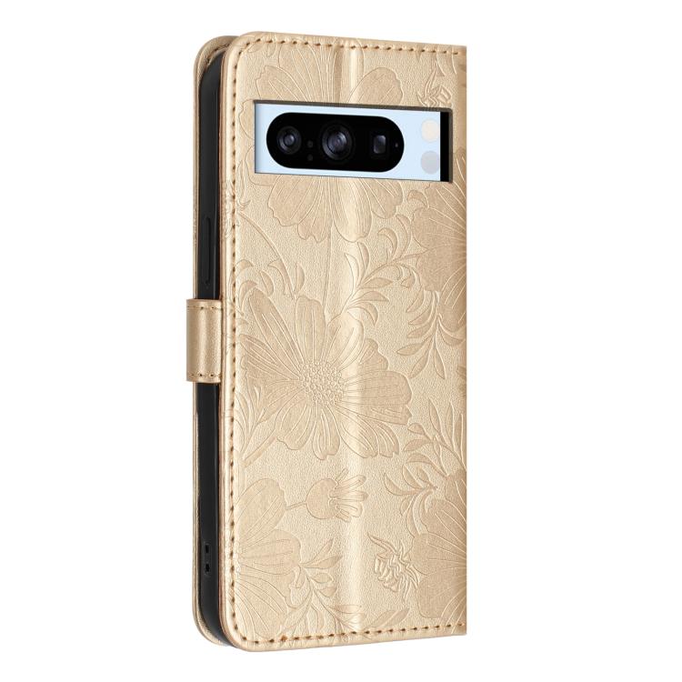 For Google Pixel 8 Pro Sunflower Embossed Vegan Leather Phone Case with Small Black Rope