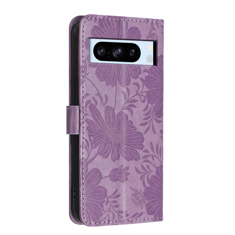 For Google Pixel 8 Pro Sunflower Embossed Vegan Leather Phone Case with Small Black Rope