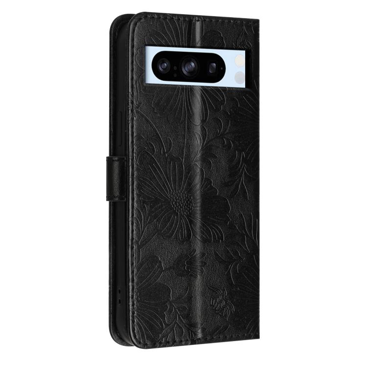 For Google Pixel 8 Pro Sunflower Embossed Vegan Leather Phone Case with Small Black Rope