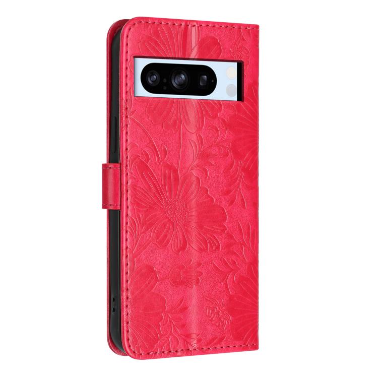 For Google Pixel 8 Pro Sunflower Embossed Vegan Leather Phone Case with Small Black Rope