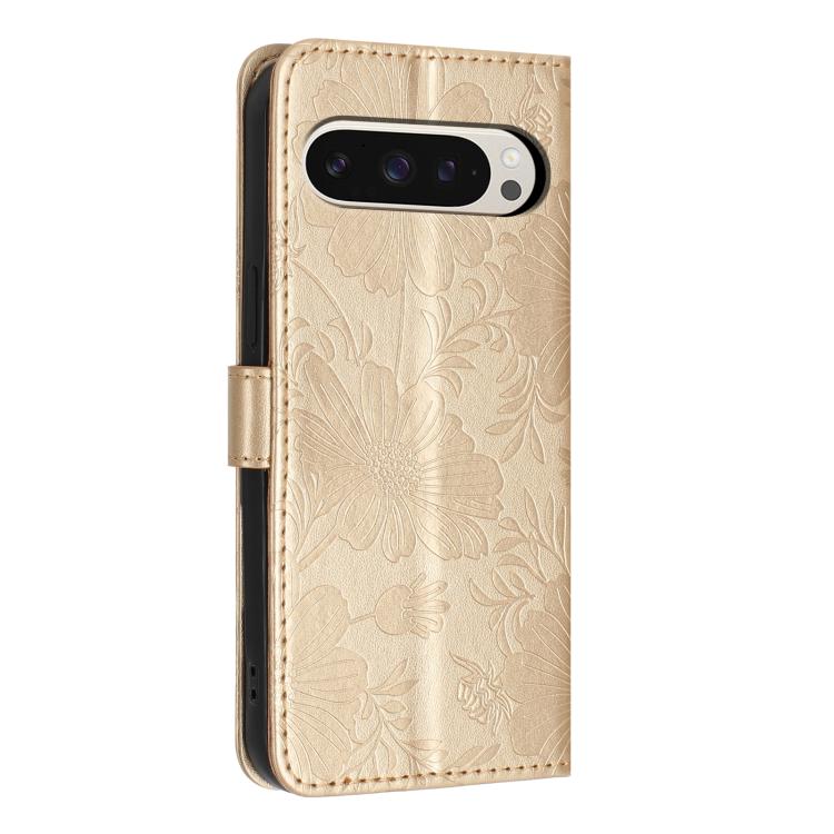 For Google Pixel 9 / 9 Pro Sunflower Embossed Vegan Leather Phone Case with Small Black Rope