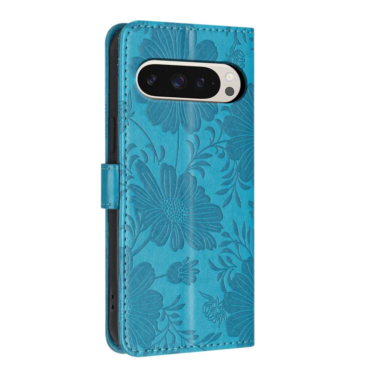 For Google Pixel 9 / 9 Pro Sunflower Embossed Vegan Leather Phone Case with Small Black Rope
