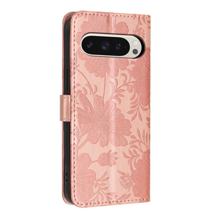 For Google Pixel 9 Pro XL Sunflower Embossed Vegan Leather Phone Case with Small Black Rope