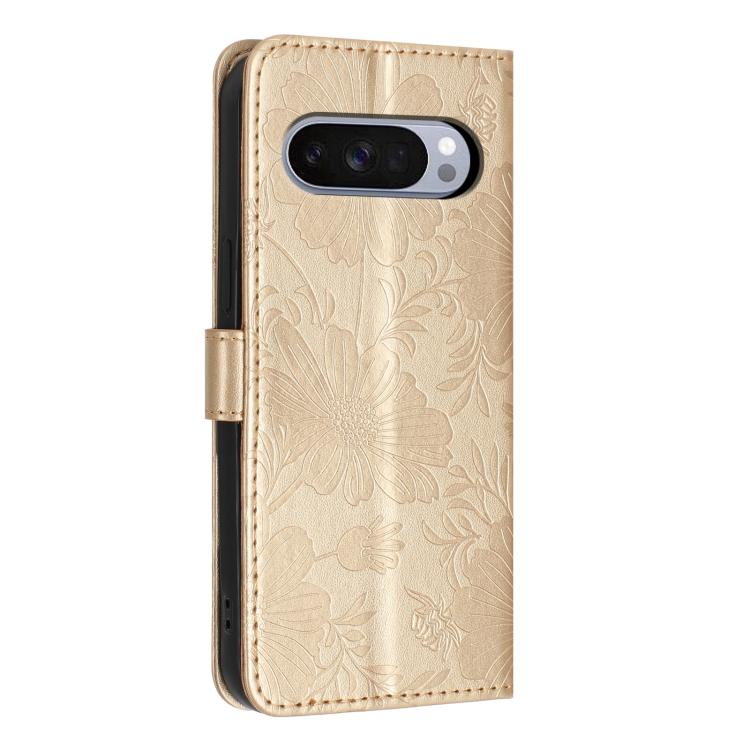 For Google Pixel 10 / 10 Pro Sunflower Embossed Vegan Leather Phone Case with Small Black Rope