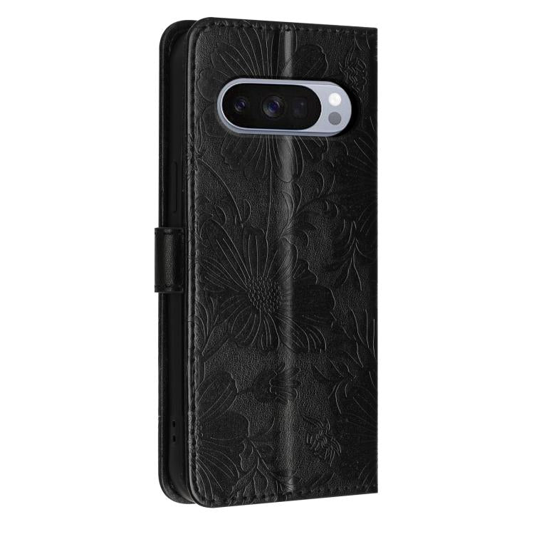 For Google Pixel 10 / 10 Pro Sunflower Embossed Vegan Leather Phone Case with Small Black Rope