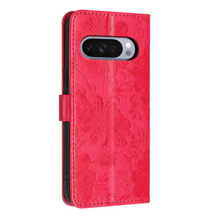 For Google Pixel 10 / 10 Pro Sunflower Embossed Vegan Leather Phone Case with Small Black Rope