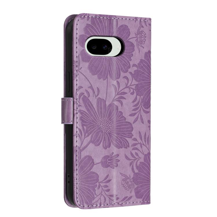 For Google Pixel 10a Sunflower Embossed Vegan Leather Phone Case with Small Black Rope