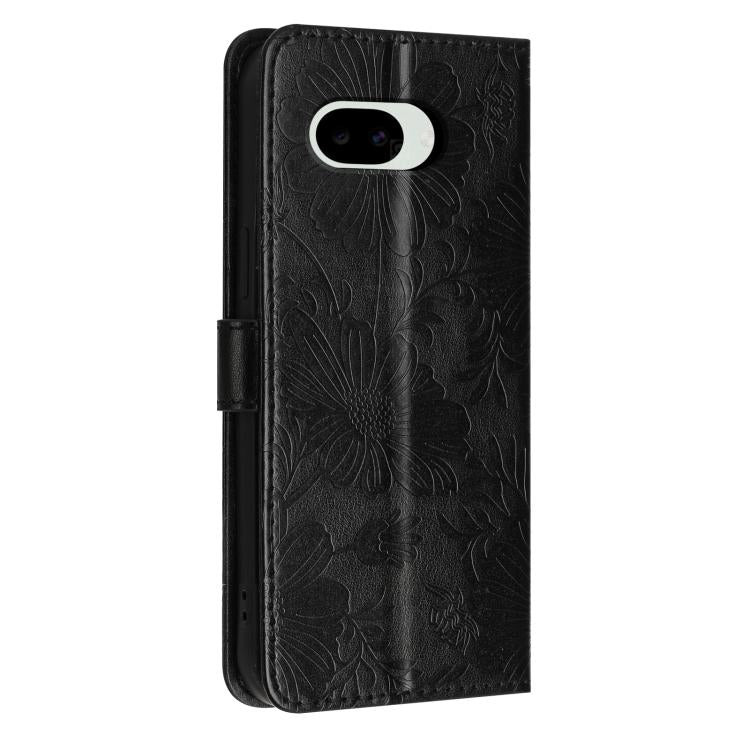 For Google Pixel 10a Sunflower Embossed Vegan Leather Phone Case with Small Black Rope