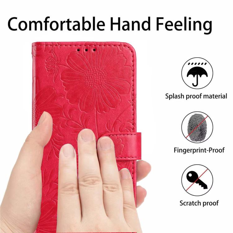 For Google Pixel 10a Sunflower Embossed Vegan Leather Phone Case with Small Black Rope