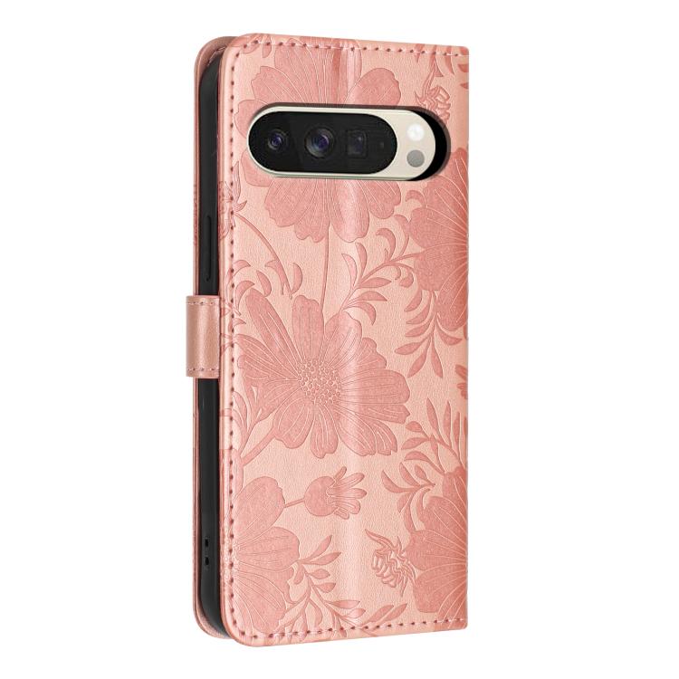 For Google Pixel 10 Pro XL Sunflower Embossed Vegan Leather Phone Case with Small Black Rope