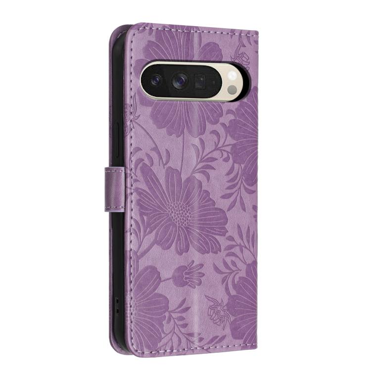 For Google Pixel 10 Pro XL Sunflower Embossed Vegan Leather Phone Case with Small Black Rope
