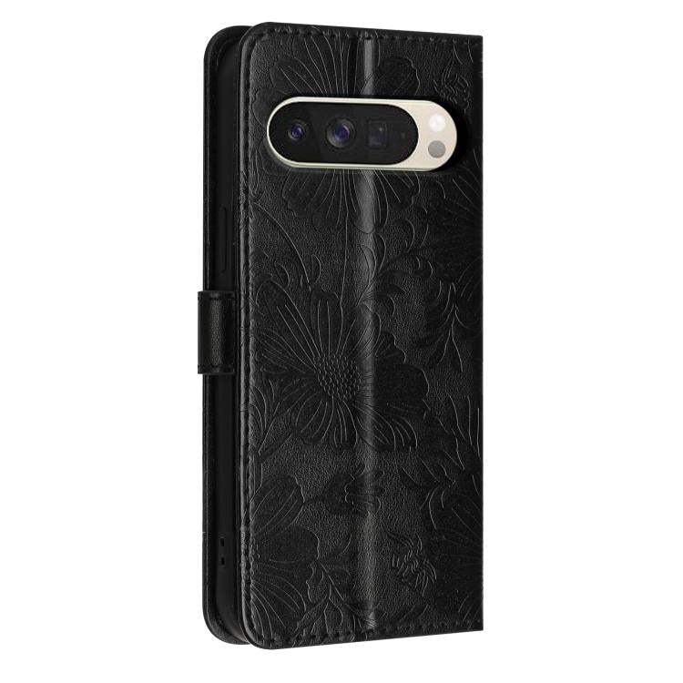 For Google Pixel 10 Pro XL Sunflower Embossed Vegan Leather Phone Case with Small Black Rope