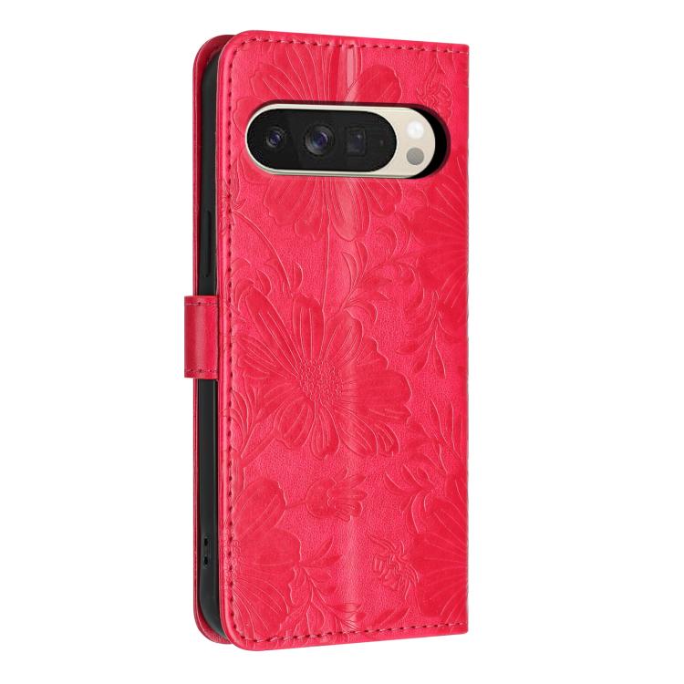 For Google Pixel 10 Pro XL Sunflower Embossed Vegan Leather Phone Case with Small Black Rope