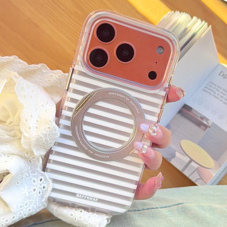 For iPhone 15 Pro BAFFKKAF Frosted Stripes 360 Holder Airbag Double-Sided IMD Magnetic Phone Case
