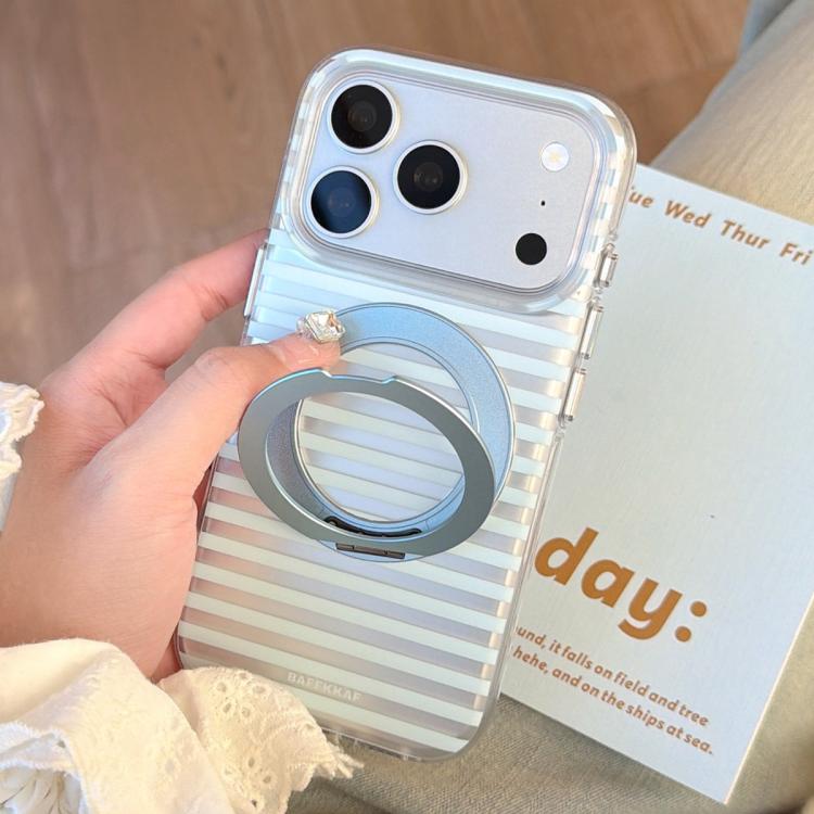 For iPhone 15 Pro BAFFKKAF Frosted Stripes 360 Holder Airbag Double-Sided IMD Magnetic Phone Case