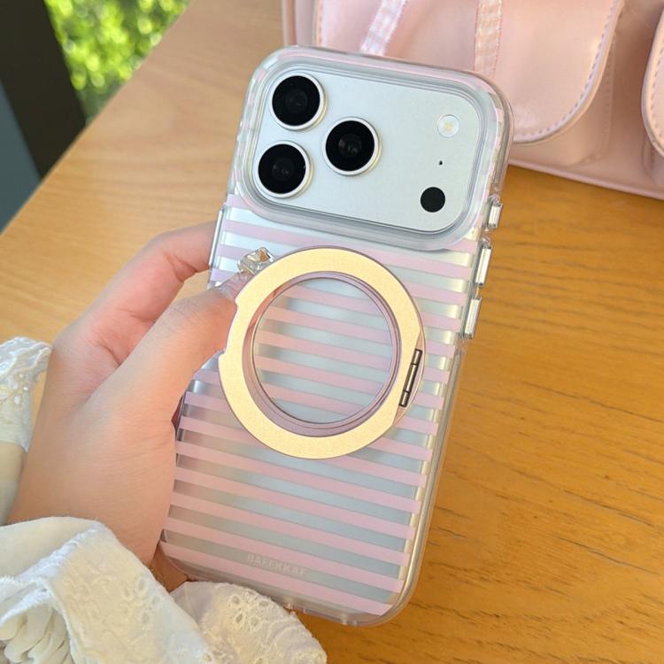 For iPhone 15 BAFFKKAF Frosted Stripes 360 Holder Airbag Double-Sided IMD Magnetic Phone Case