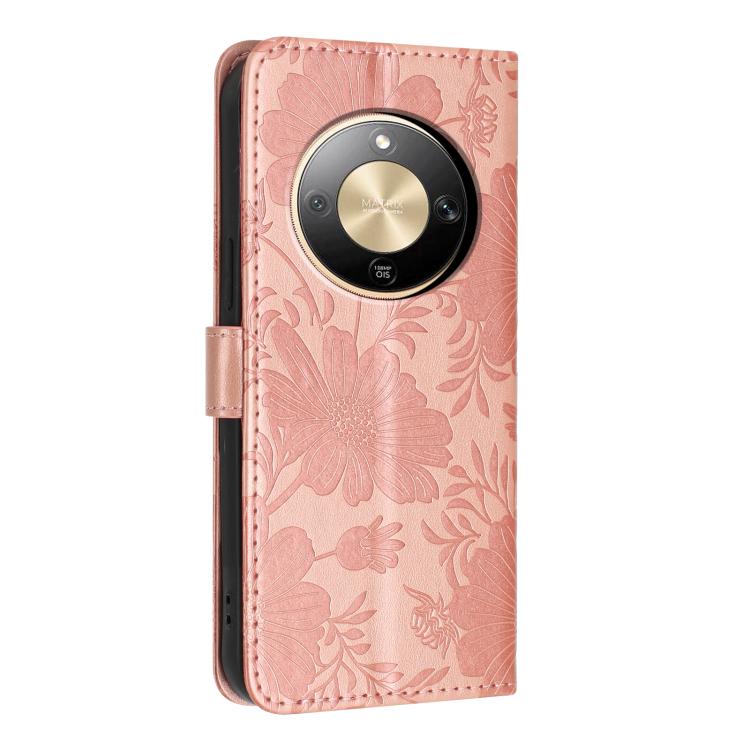 For Honor X9d 5G Sunflower Embossed Leather Phone Case with Small Black Rope