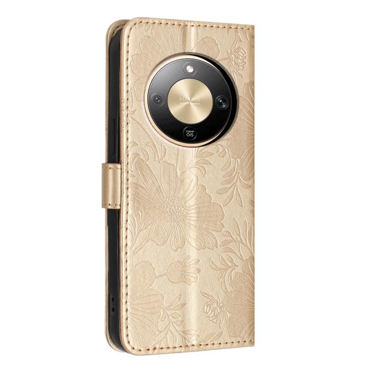 For Honor X9d 5G Sunflower Embossed Leather Phone Case with Small Black Rope