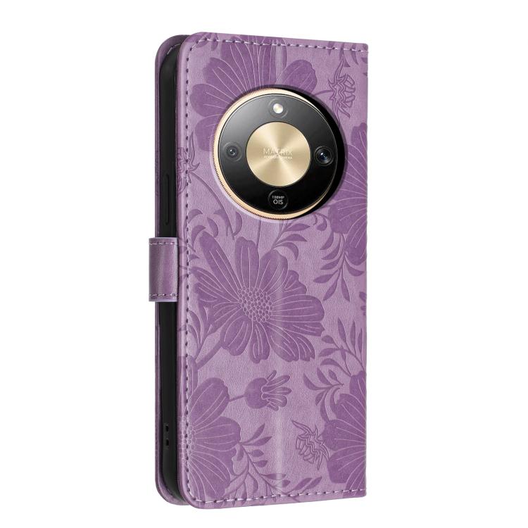 For Honor X9d 5G Sunflower Embossed Leather Phone Case with Small Black Rope