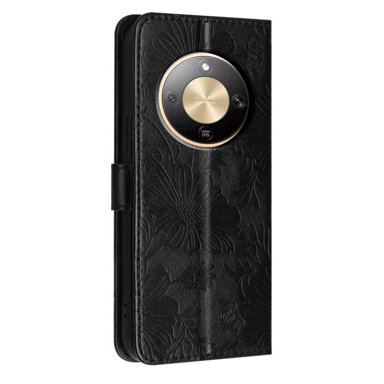For Honor X9d 5G Sunflower Embossed Leather Phone Case with Small Black Rope