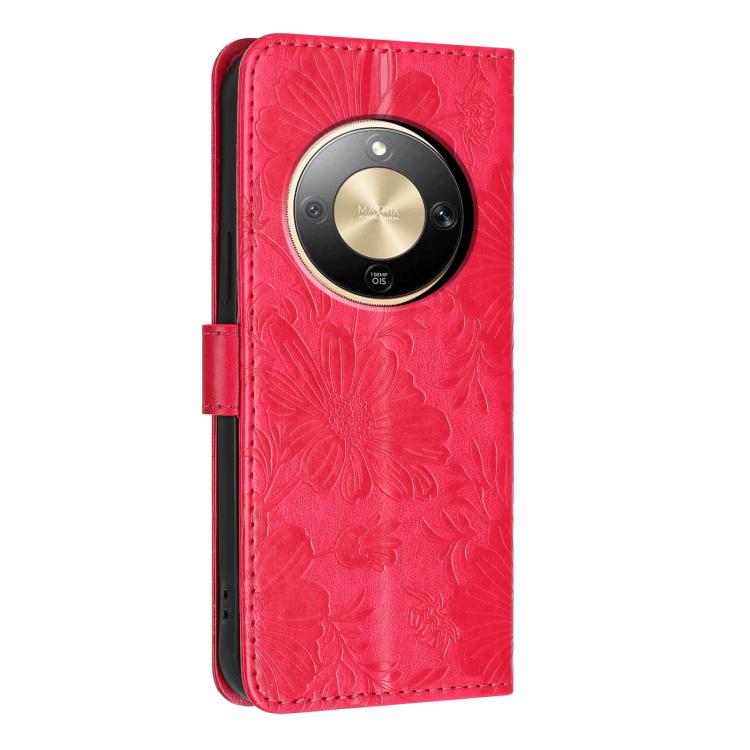 For Honor X9d 5G Sunflower Embossed Leather Phone Case with Small Black Rope