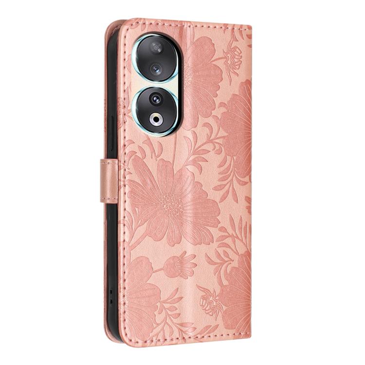For Honor 90 Sunflower Embossed Leather Phone Case with Small Black Rope