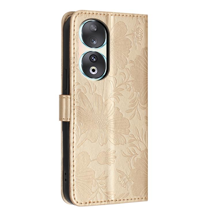 For Honor 90 Sunflower Embossed Leather Phone Case with Small Black Rope