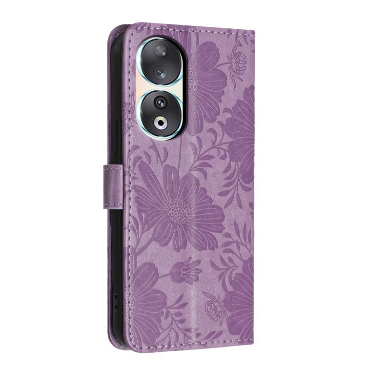 For Honor 90 Sunflower Embossed Leather Phone Case with Small Black Rope