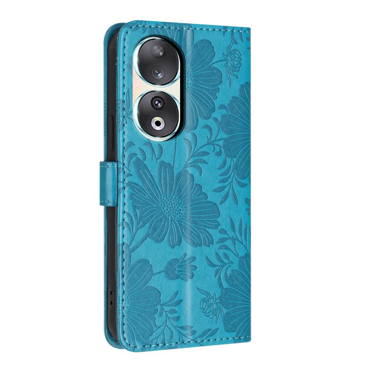 For Honor 90 Sunflower Embossed Leather Phone Case with Small Black Rope