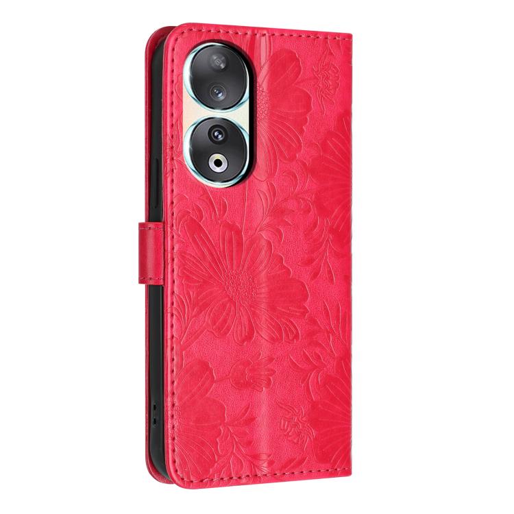 For Honor 90 Sunflower Embossed Leather Phone Case with Small Black Rope