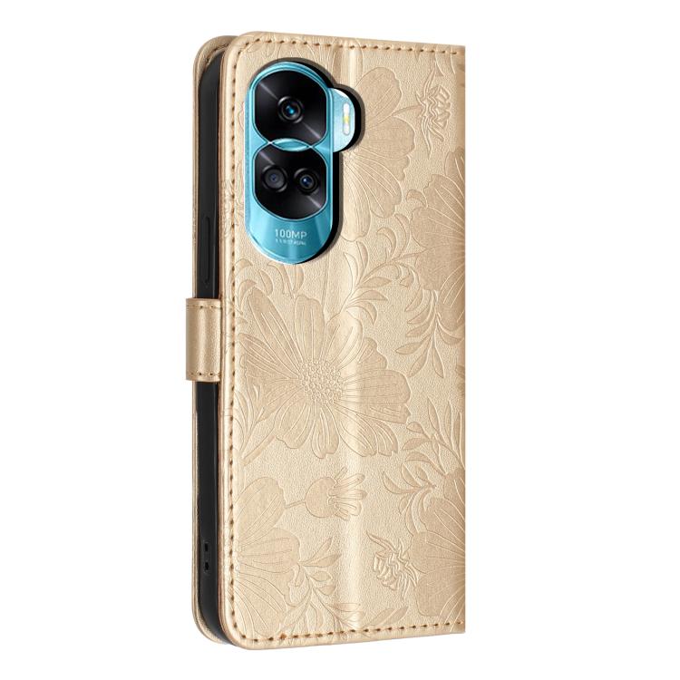 For Honor 90 Lite Sunflower Embossed Leather Phone Case with Small Black Rope