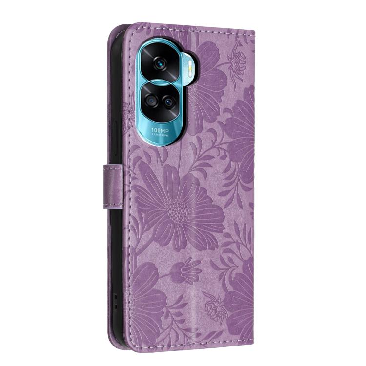 For Honor 90 Lite Sunflower Embossed Leather Phone Case with Small Black Rope