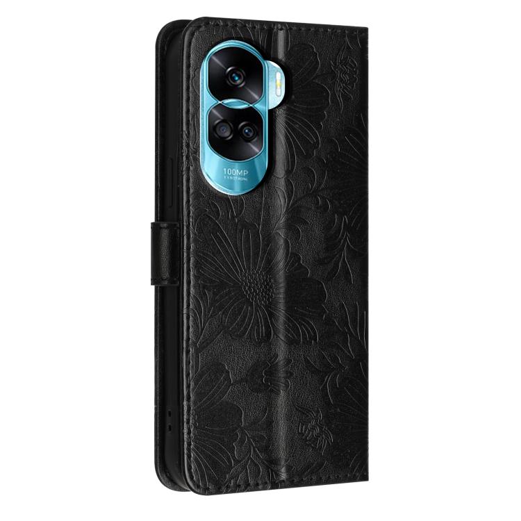 For Honor 90 Lite Sunflower Embossed Leather Phone Case with Small Black Rope