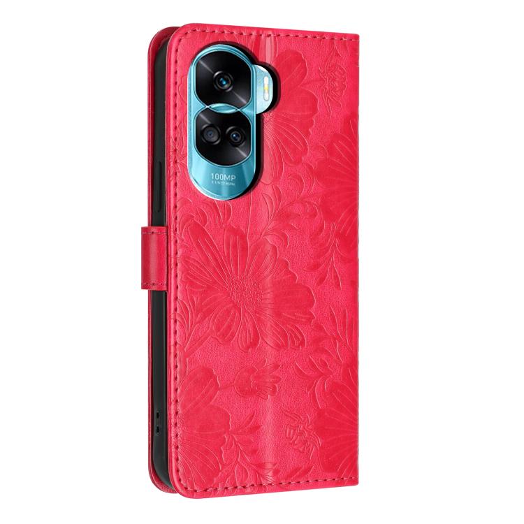 For Honor 90 Lite Sunflower Embossed Leather Phone Case with Small Black Rope