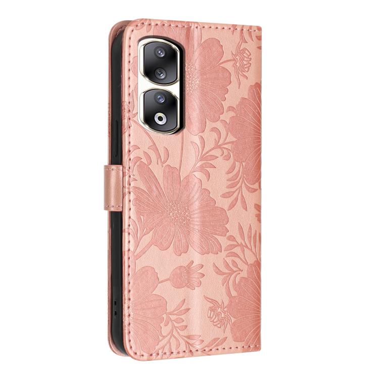 For Honor 90 Pro Sunflower Embossed Leather Phone Case with Small Black Rope