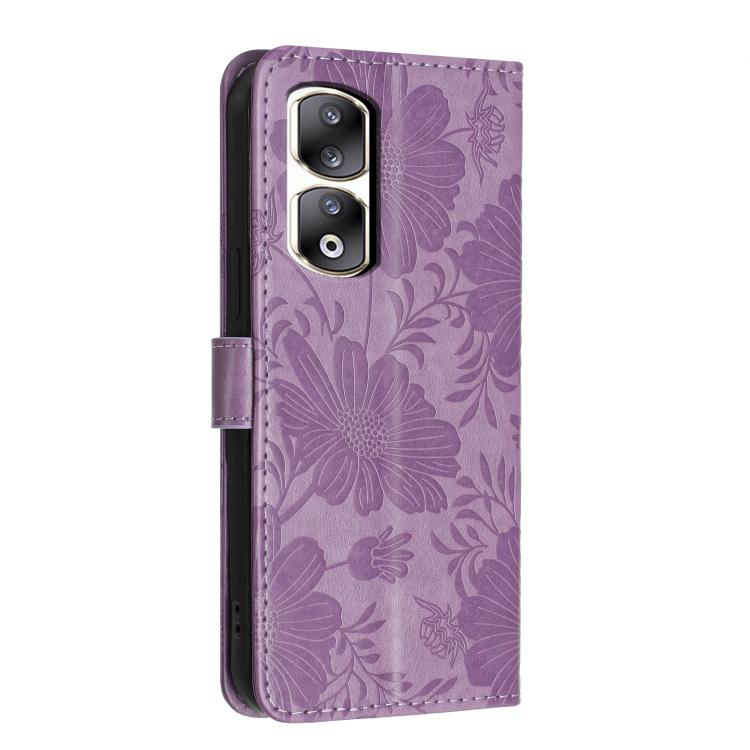 For Honor 90 Pro Sunflower Embossed Leather Phone Case with Small Black Rope