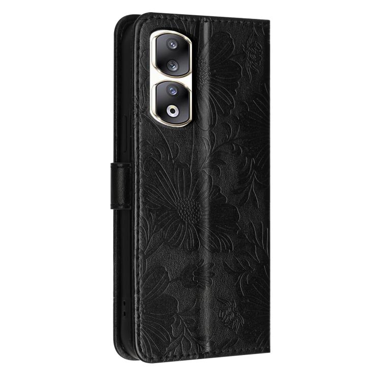 For Honor 90 Pro Sunflower Embossed Leather Phone Case with Small Black Rope
