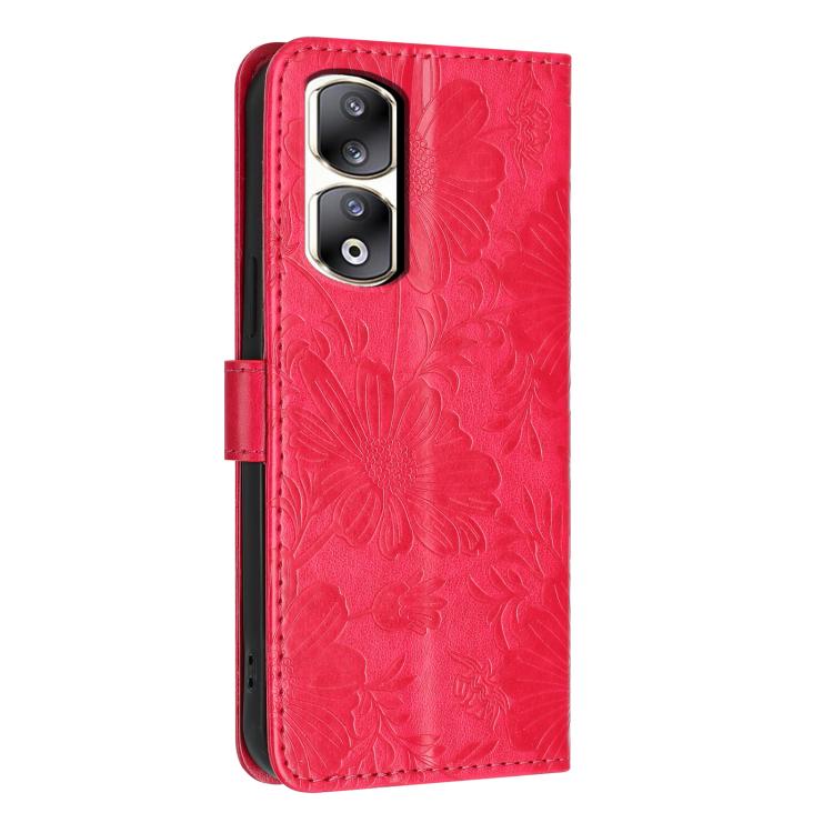 For Honor 90 Pro Sunflower Embossed Leather Phone Case with Small Black Rope