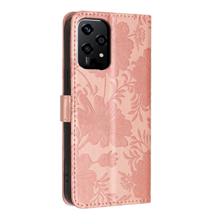 For Honor 200 Lite Global Sunflower Embossed Leather Phone Case with Small Black Rope