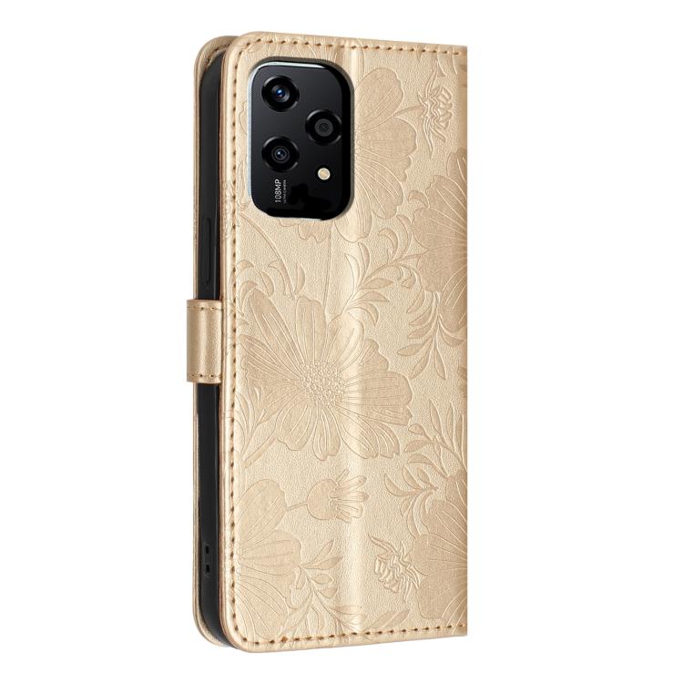 For Honor 200 Lite Global Sunflower Embossed Leather Phone Case with Small Black Rope
