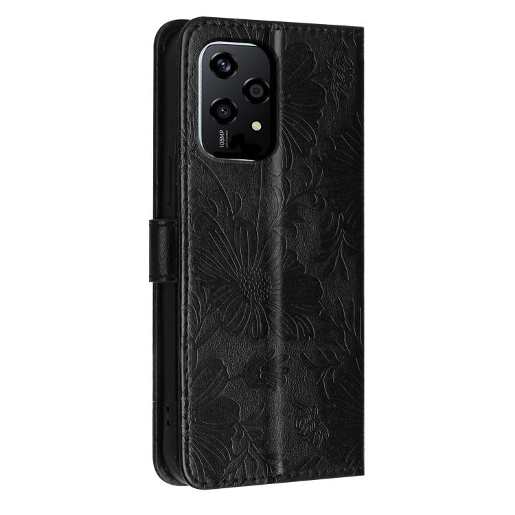 For Honor 200 Lite Global Sunflower Embossed Leather Phone Case with Small Black Rope