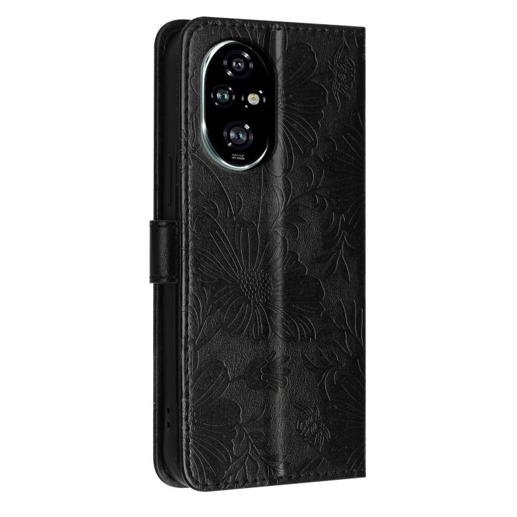 For Honor 200 Pro Sunflower Embossed Leather Phone Case with Small Black Rope